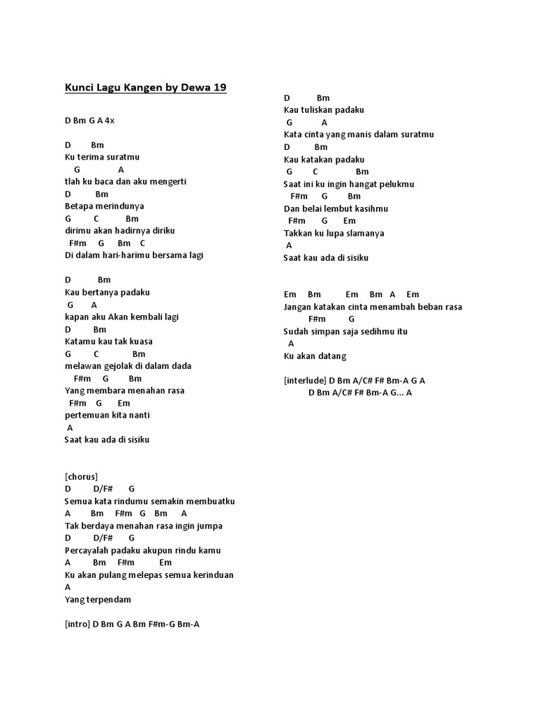 Kunci Gitar Dewa 19 Chordtela
