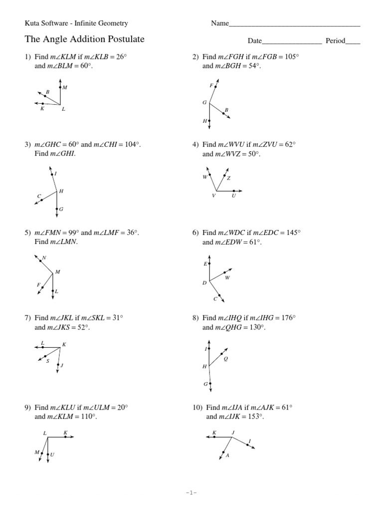 Worksheets Angle Addition Postulate Worksheet hw 6 angle addition postulate