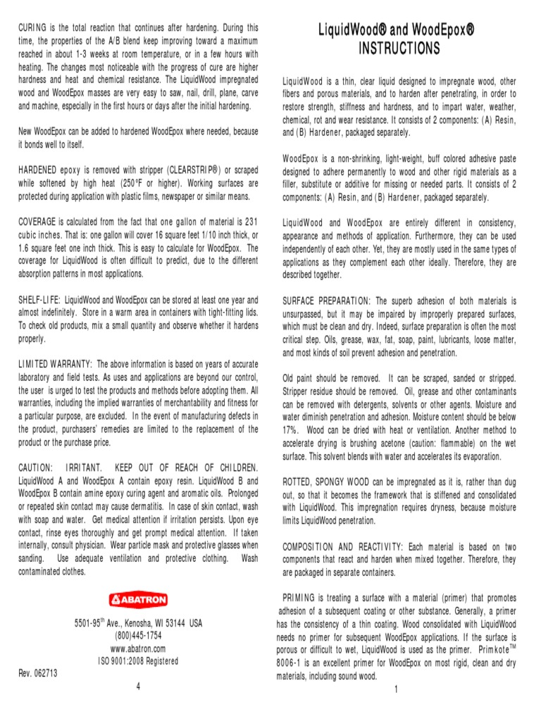 Wood Restoration Application Instructions PDF Epoxy Wood