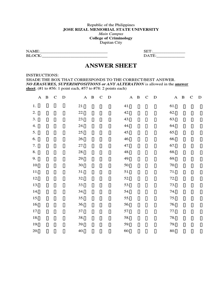 Answer Sheet Box Type | PDF