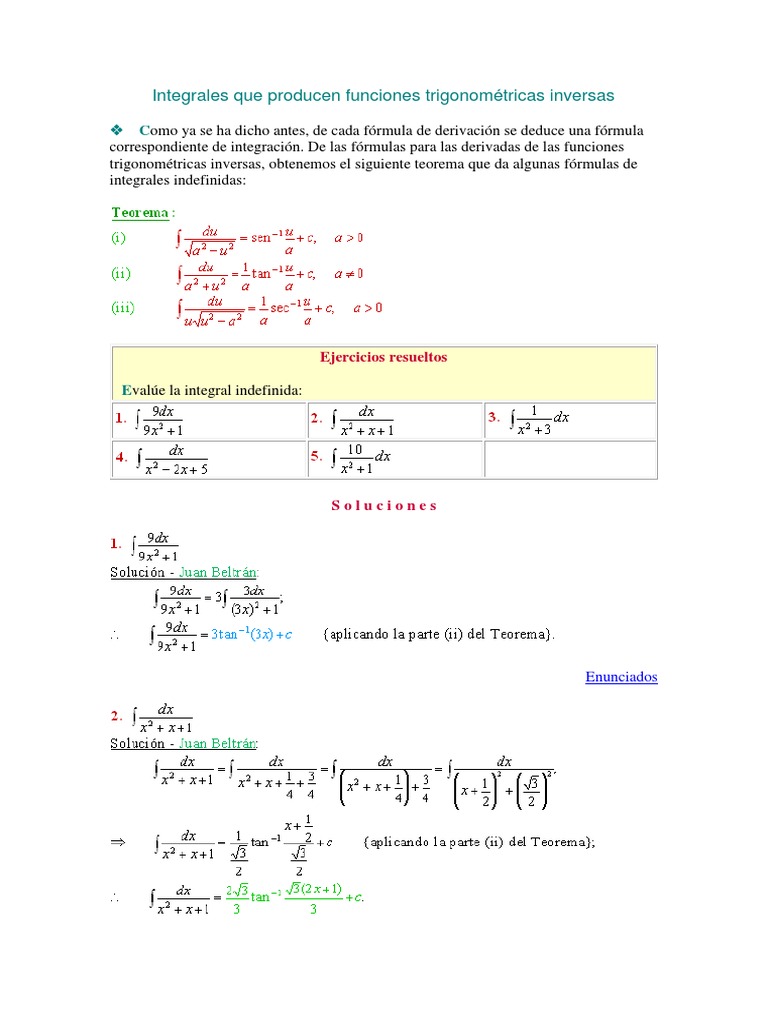 Integrales Que Producen Funciones Trigonométricas Inversas | PDF