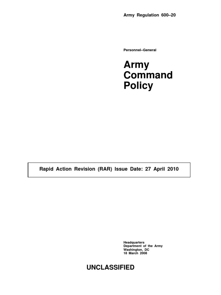 Army Regulation 600 - 20 | PDF | Sergeant | Warrant Officer (United States)