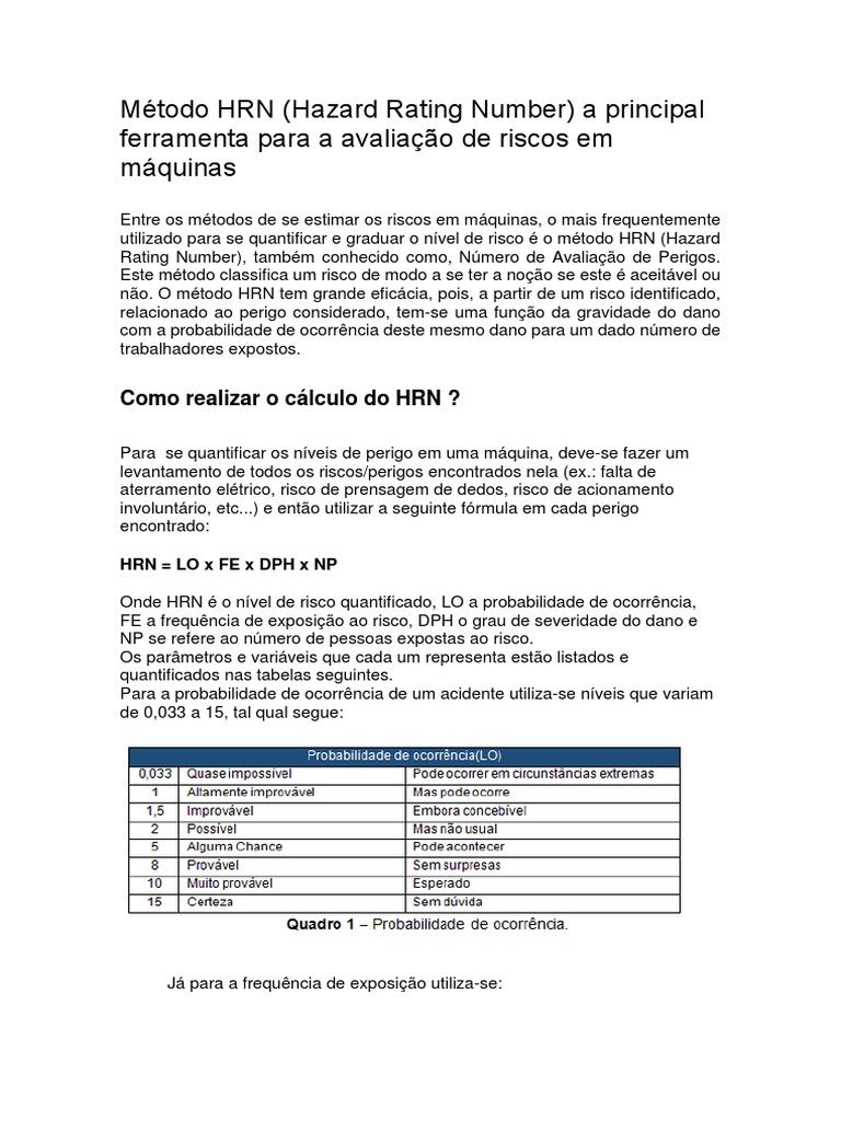 Método HRN na Avaliação de Riscos em Máquinas | PDF | Risco | Probabilidade