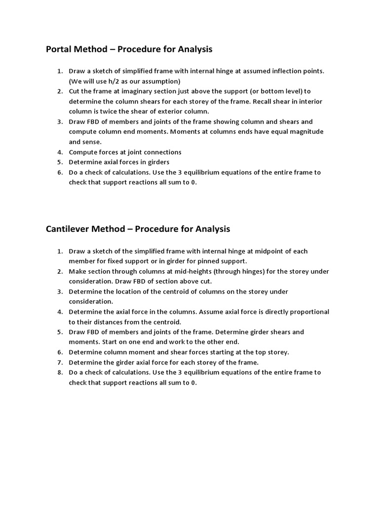 Portal and Cantilever Method Analysis | PDF