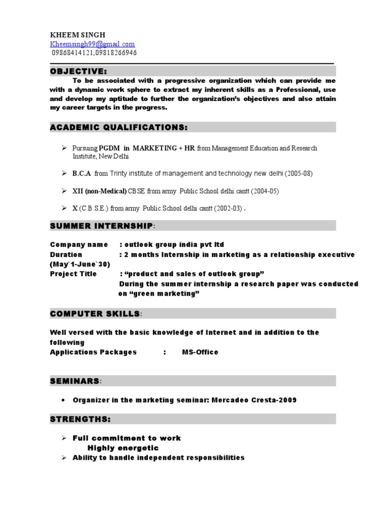 Kheem Singh - Marketing & HR Profile | PDF