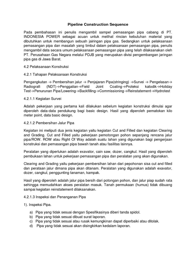 Pipeline Construction Sequence Pdf