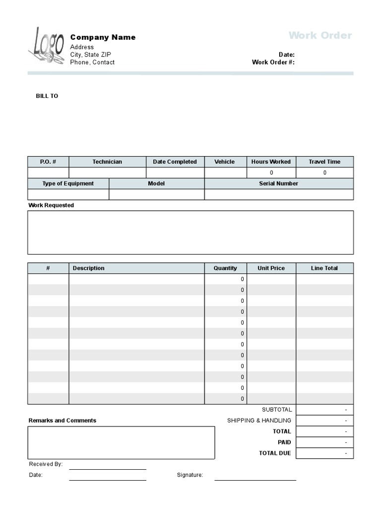 Work Order Template | PDF | Transport | Vehicles