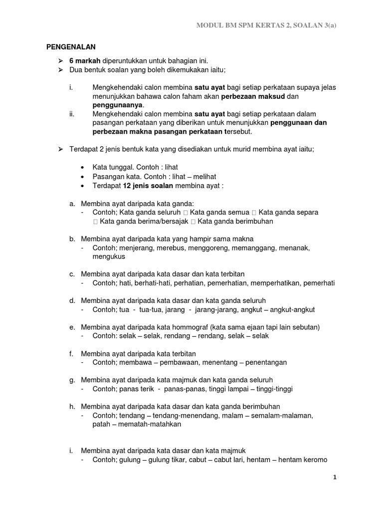 Modul Berfokus Bm Spm Sb Soalan 3 A Pdf