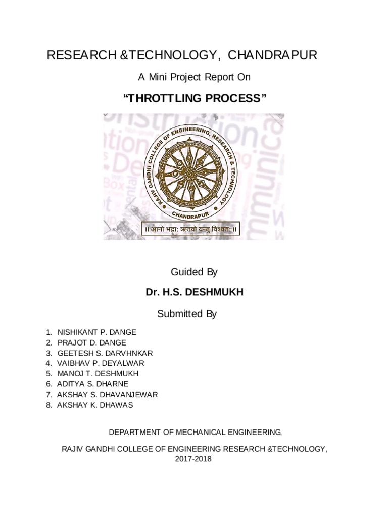 Research &technology, Chandrapur "Throttling Process" PDF
