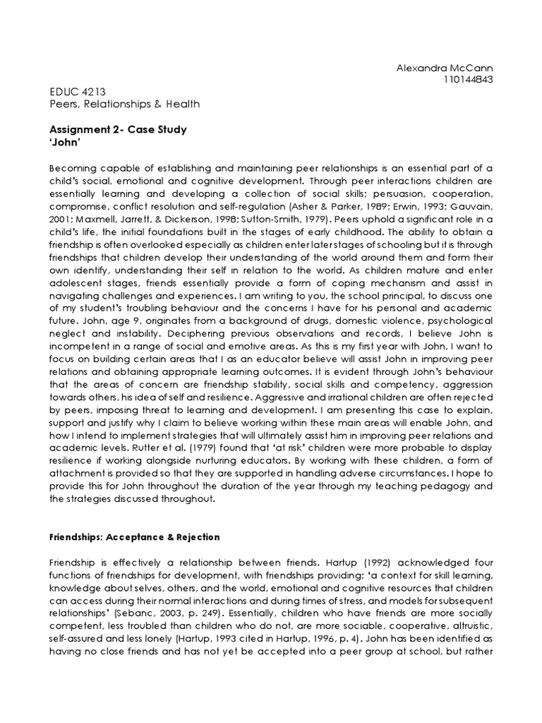 Case Study John PDF Psychological Resilience Friendship