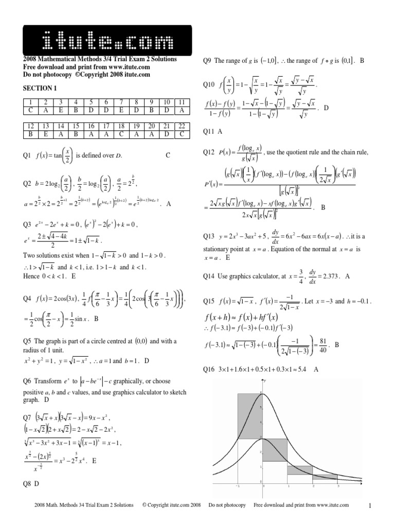 Itute 2008 Mathematical Methods Examination 2 Solutions | PDF | Physics ...