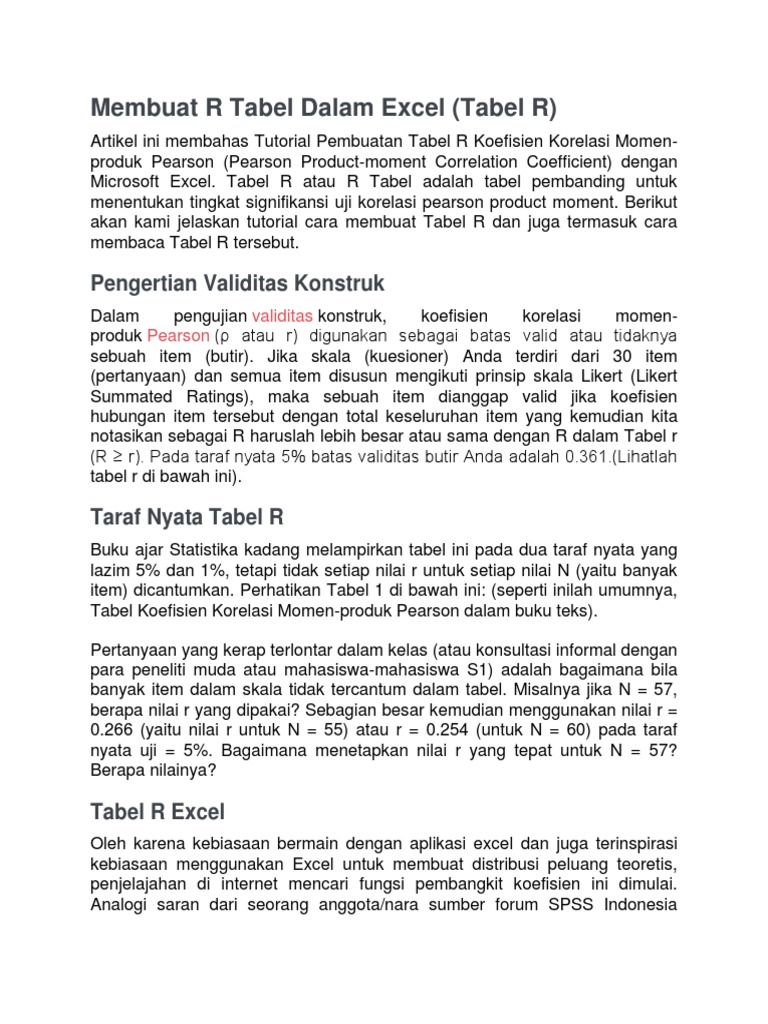 Cara Membuat Tabel R di Excel | PDF | Metode & Bahan Ajar