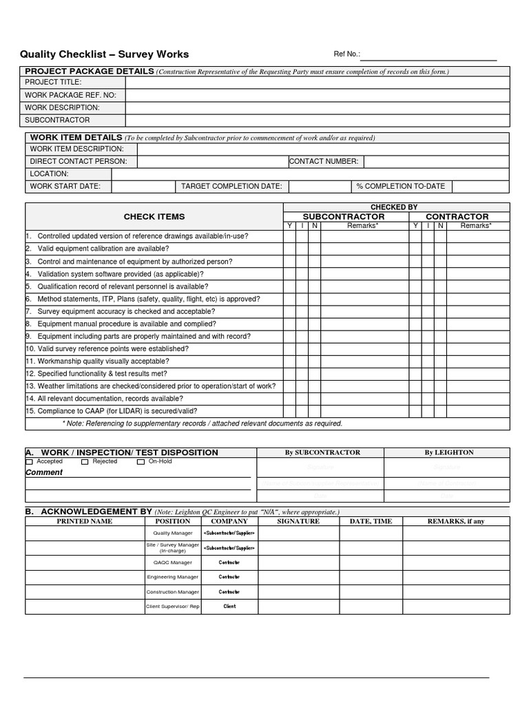 Quality Control Survey Checklist | PDF | Verification And Validation ...