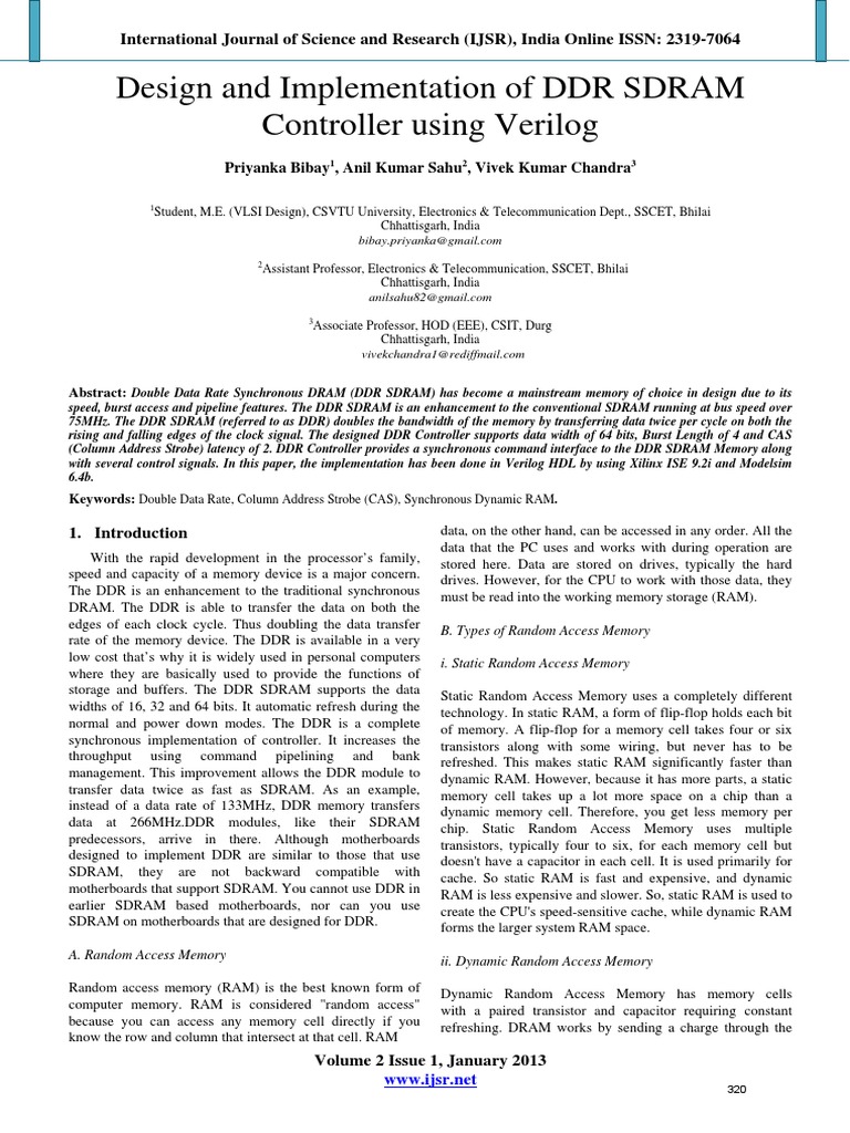 DDR SDRAM Controller Design in Verilog | PDF | Dynamic Random Access ...