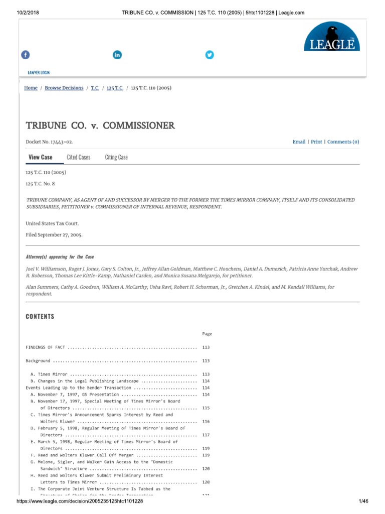 Tribune Co V Commission 125 T C 110 05 5htc Leagle
