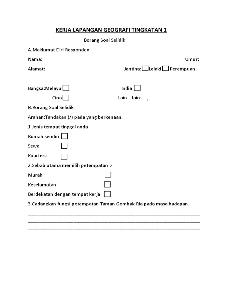 Kerja Lapangan Geografi Tingkatan 1  PDF