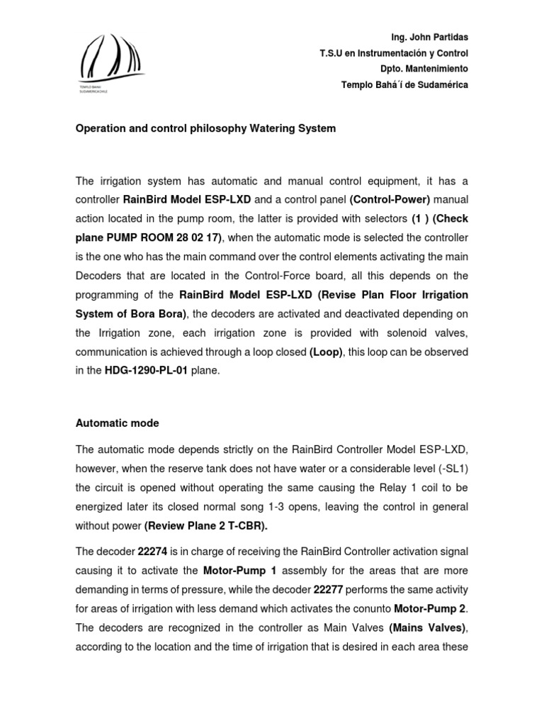 Irrigation System Control Philosophy | PDF | Relay | Valve