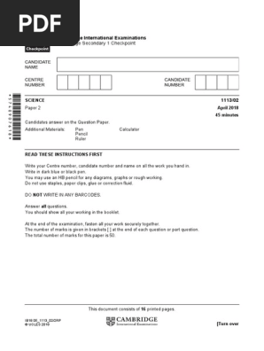 Secondary Checkpoint - Science (1113) April 2018 Paper 2