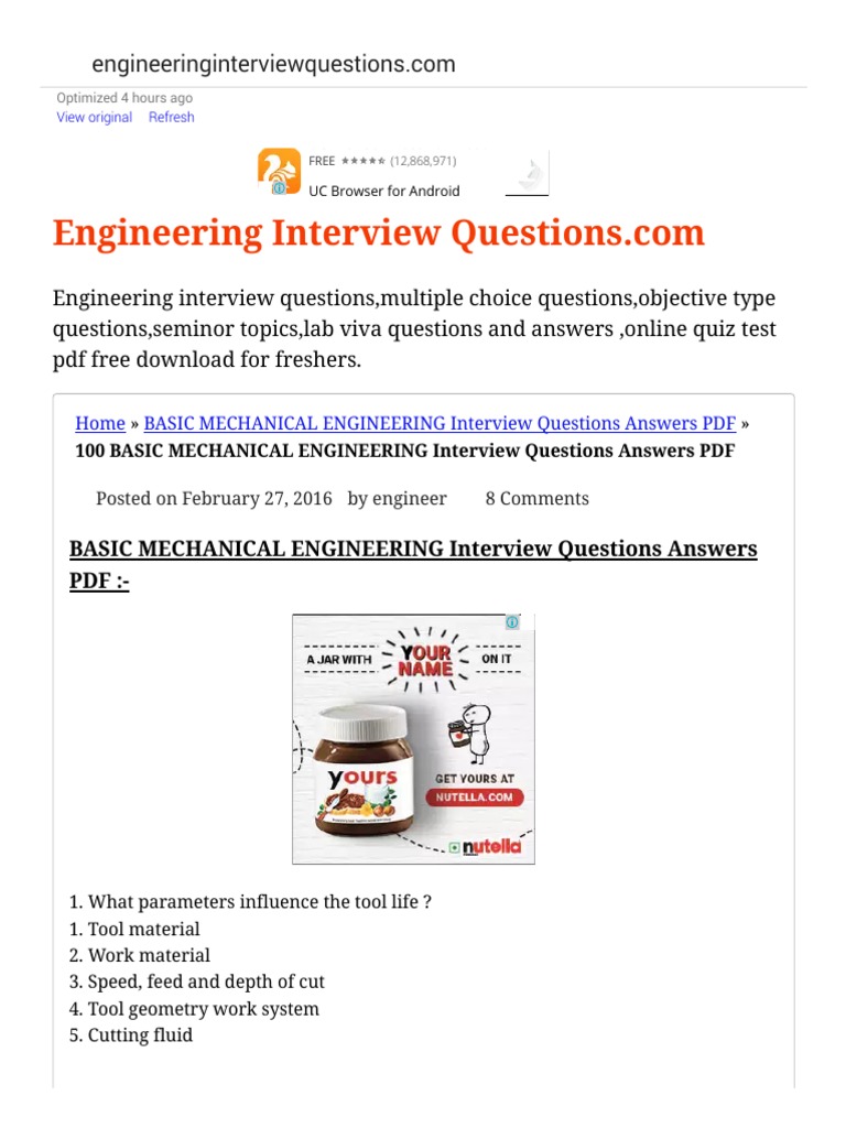 PDF) MECHANICAL ENGINEERING INTERVIEW QUESTIONS