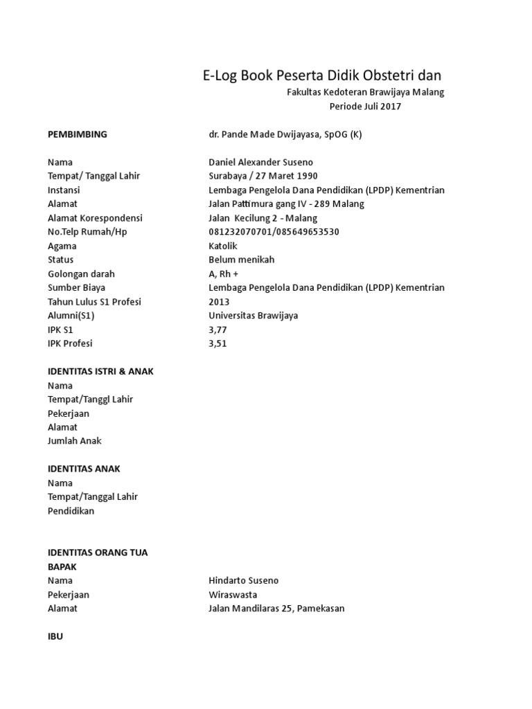 E-Log Book Obstetri dan Ginekologi 2017 | PDF