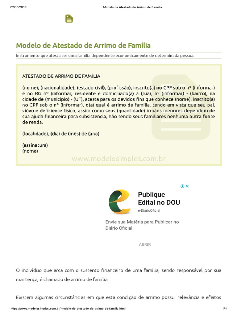 Modelo de Atestado de Arrimo de Família | PDF | Família