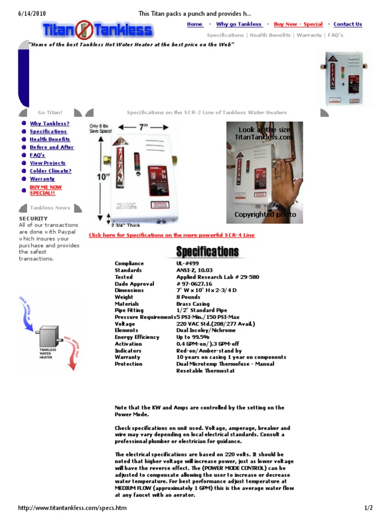 Titan Spec Sheet PDF | PDF | Water Heating | Building Engineering