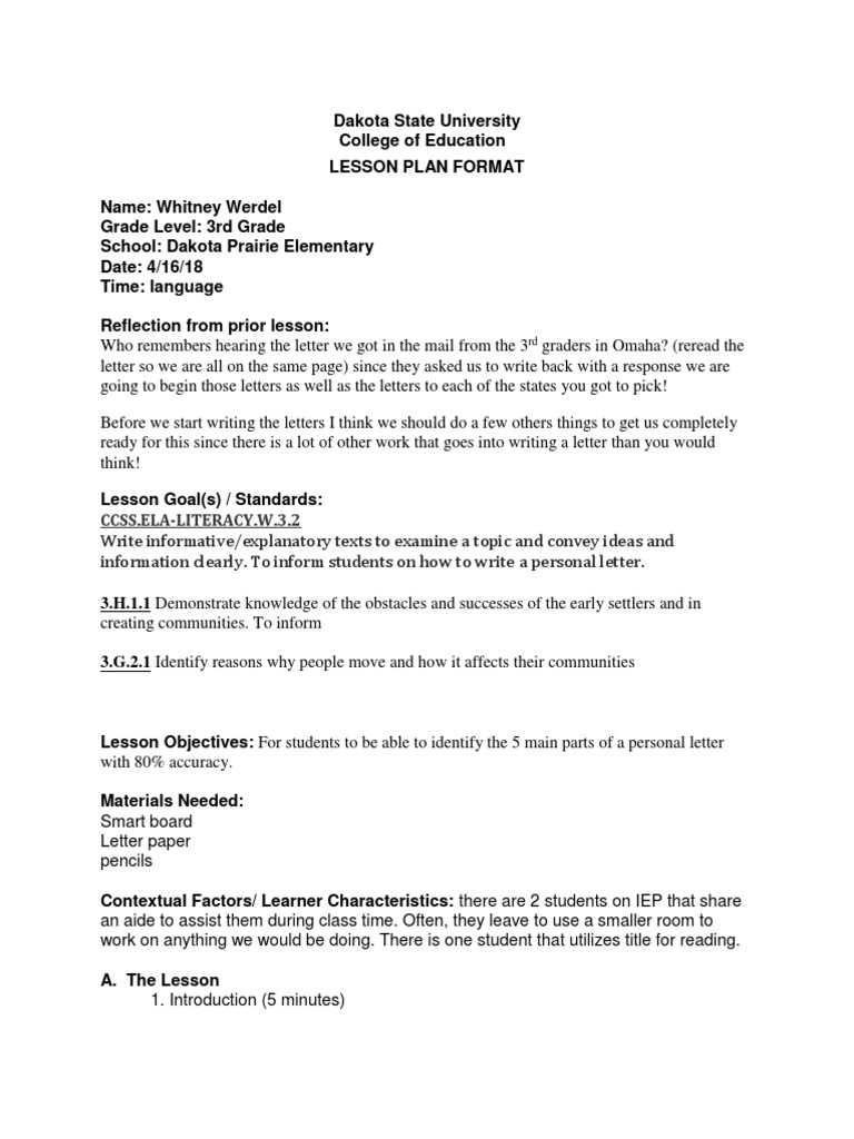 Writing A Letter Lesson Plan PDF Mail Differentiated Instruction