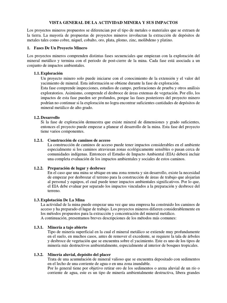 Vista General de La Actividad Minera y Sus Impactos | PDF | Minería ...