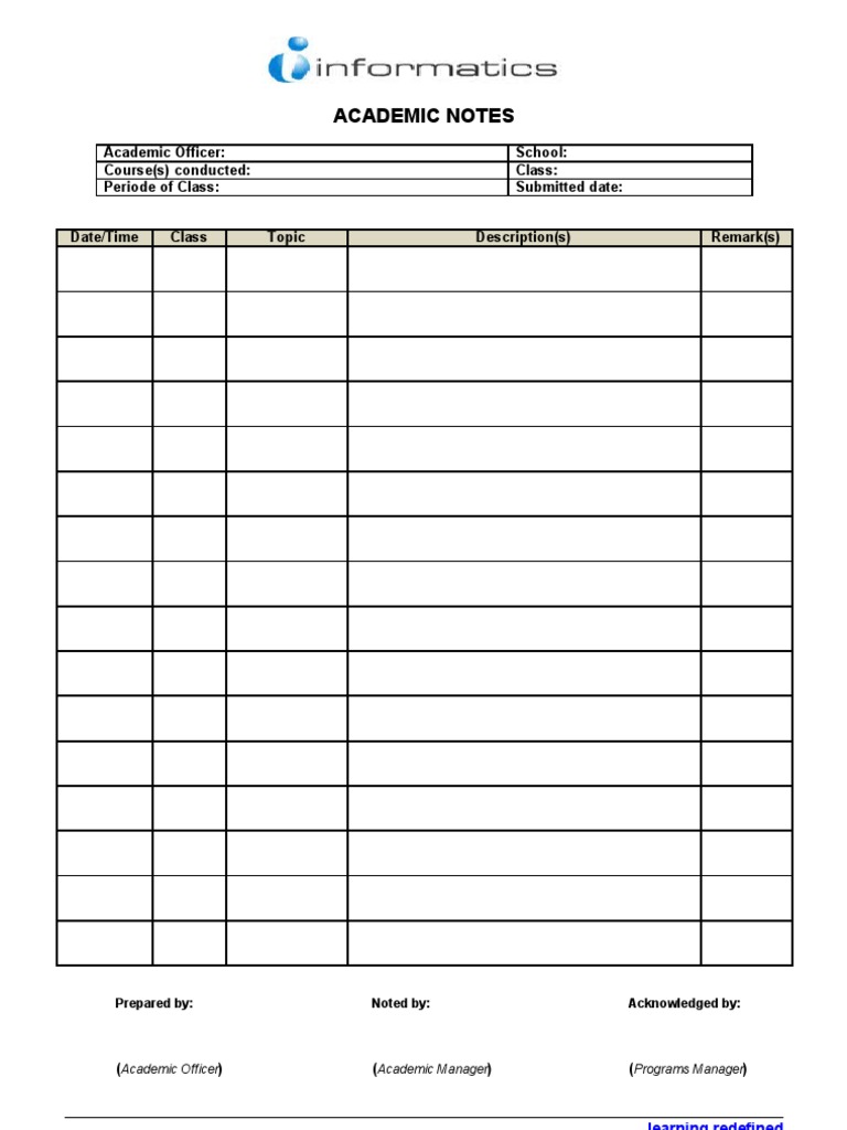 Academic Class Notes Template | PDF