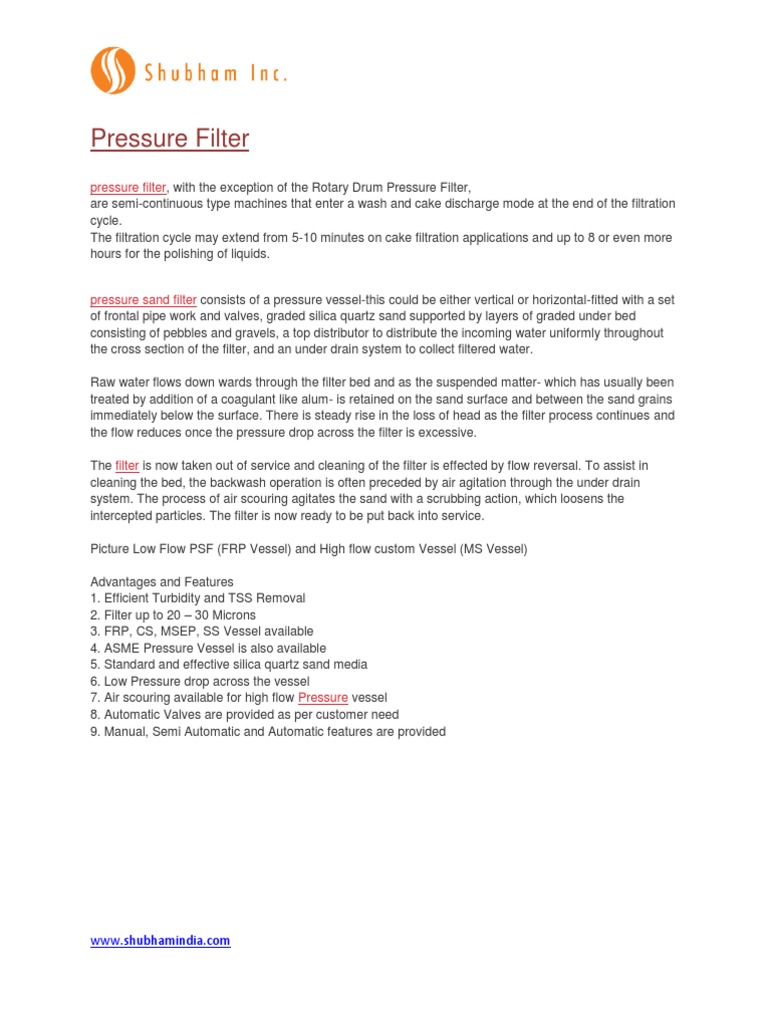 Pressure Filter | PDF