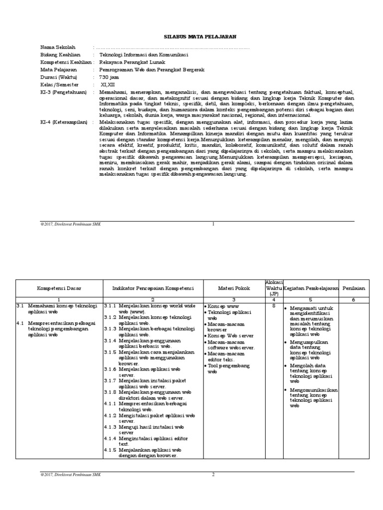 SILABUS RPL Pemrograman Web Dan Perangkat Bergerak | PDF
