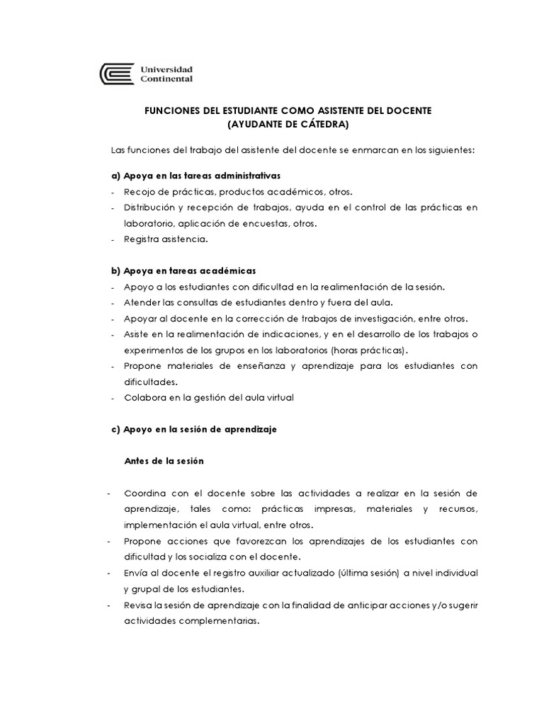 Funciones Del Asistente de Cátedra | PDF | Salón de clases | Maestros