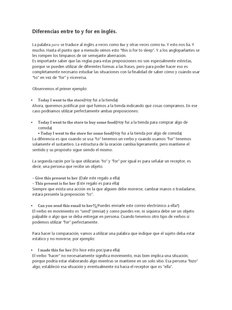 Diferencias Entre To y For en Inglés | PDF | Verbo | Lingüística
