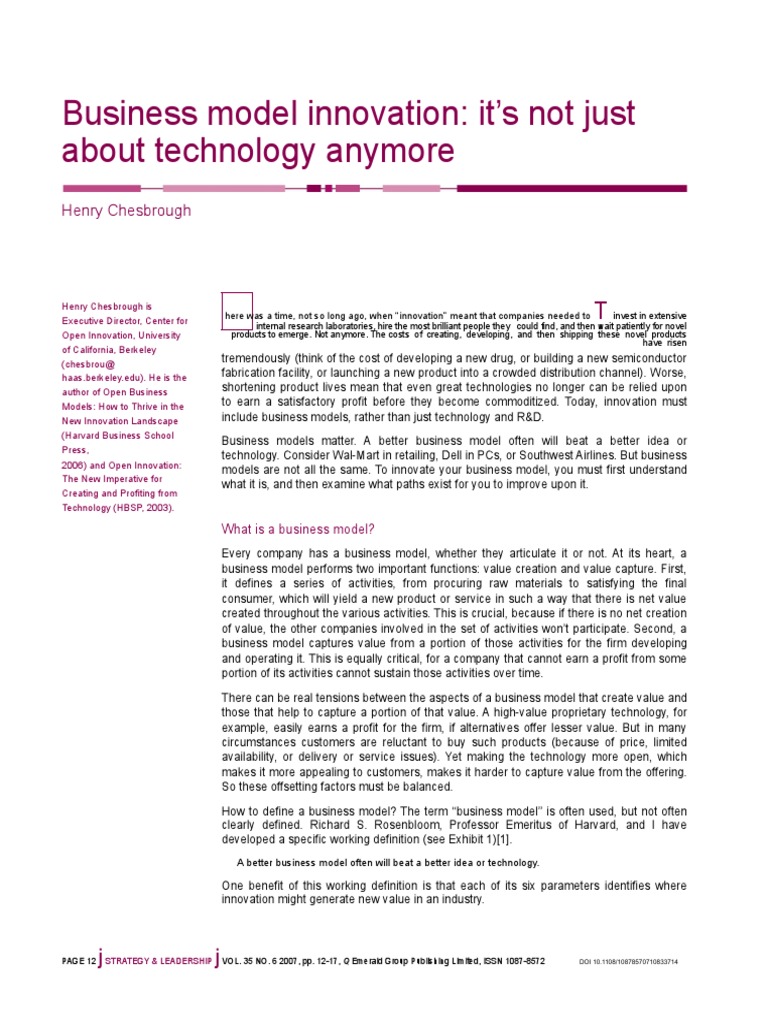 Business Model Innovation Its Not Just Business Model - 