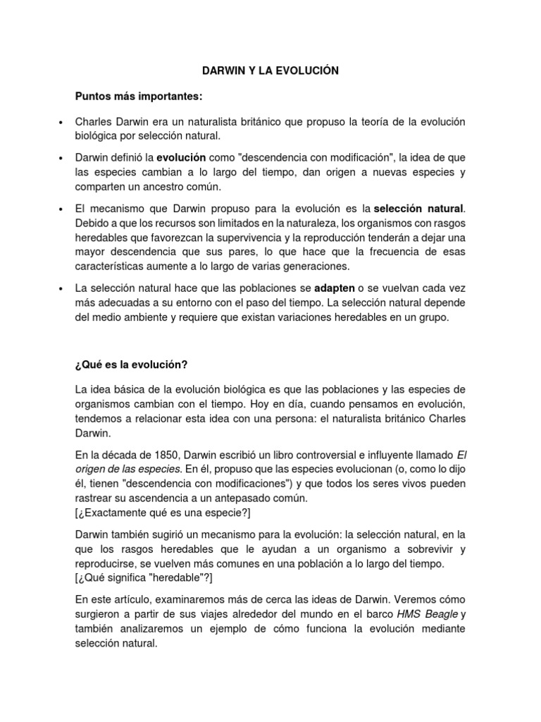 Darwin y la Selección Natural | PDF | Seleccion natural | Evolución