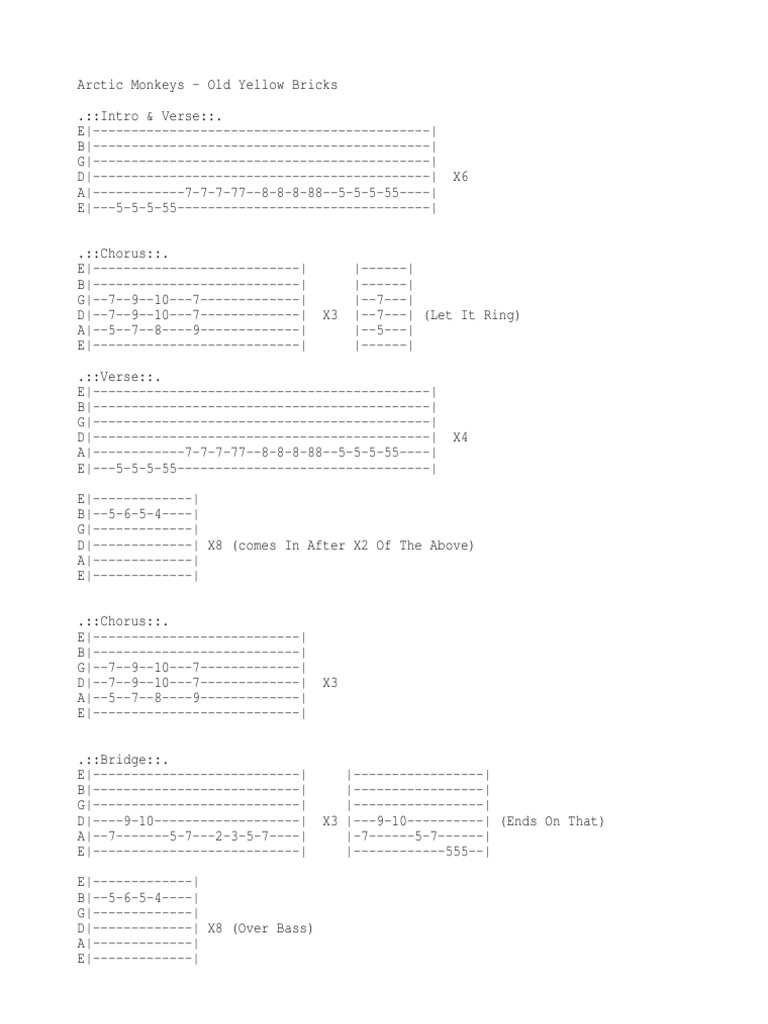 Old Yellow Bricks (Arctic Monkeys) PDF Song Structure Musical Forms