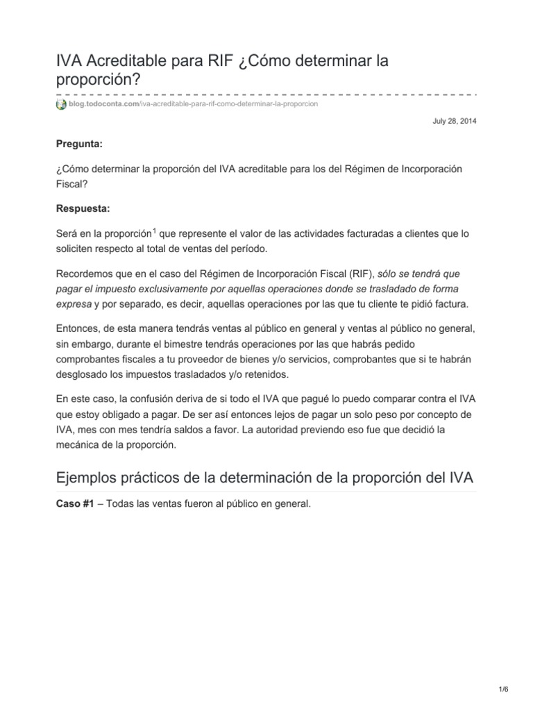 Proporción de IVA Acreditable en RIF | PDF | Impuesto al valor agregado ...