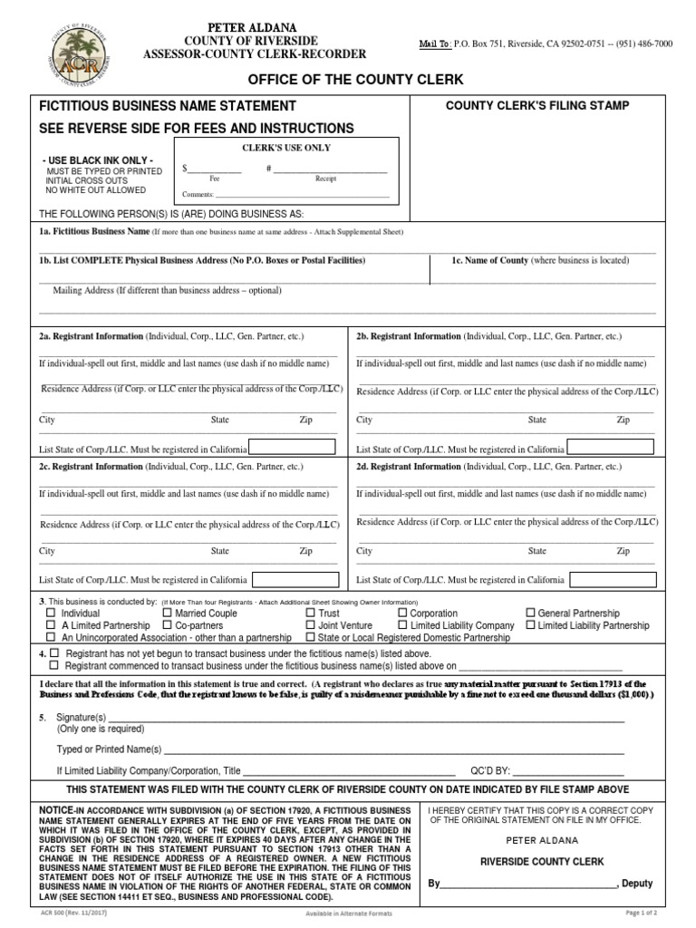 500 Fictitious Business Name Statement and AOI PDF PDF Notary