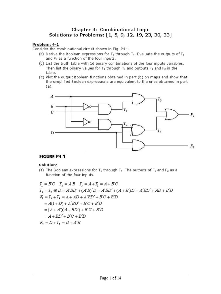 Chapter 4: Combinational Logic Solutions To Problems: (1, 5, 9, 12, 19 ...