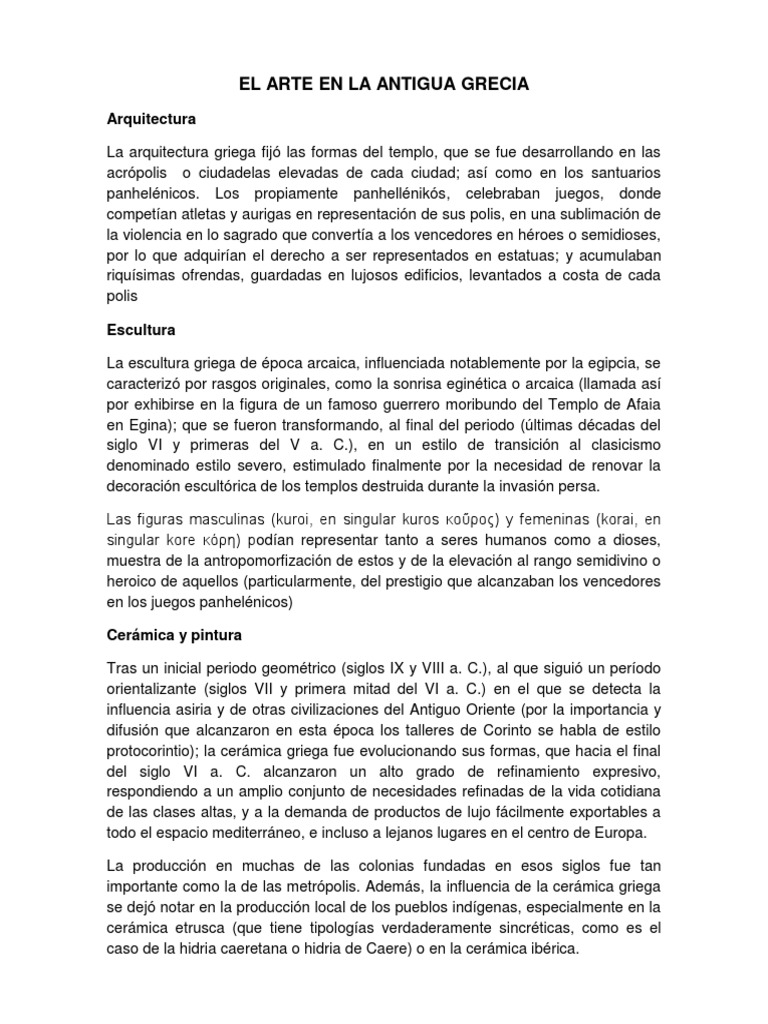 Arte y Arquitectura de la Antigua Grecia | PDF | Antigua Grecia | Escultura