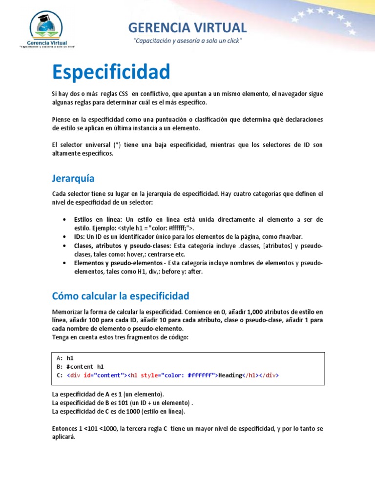 16 Especificidad en CSS | PDF | Hojas de estilo en cascada | Ingeniería ...
