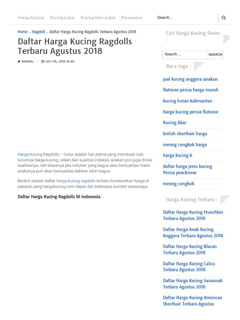 Daftar Harga Kucing Ragdolls Terbaru Agustus 2018  PDF