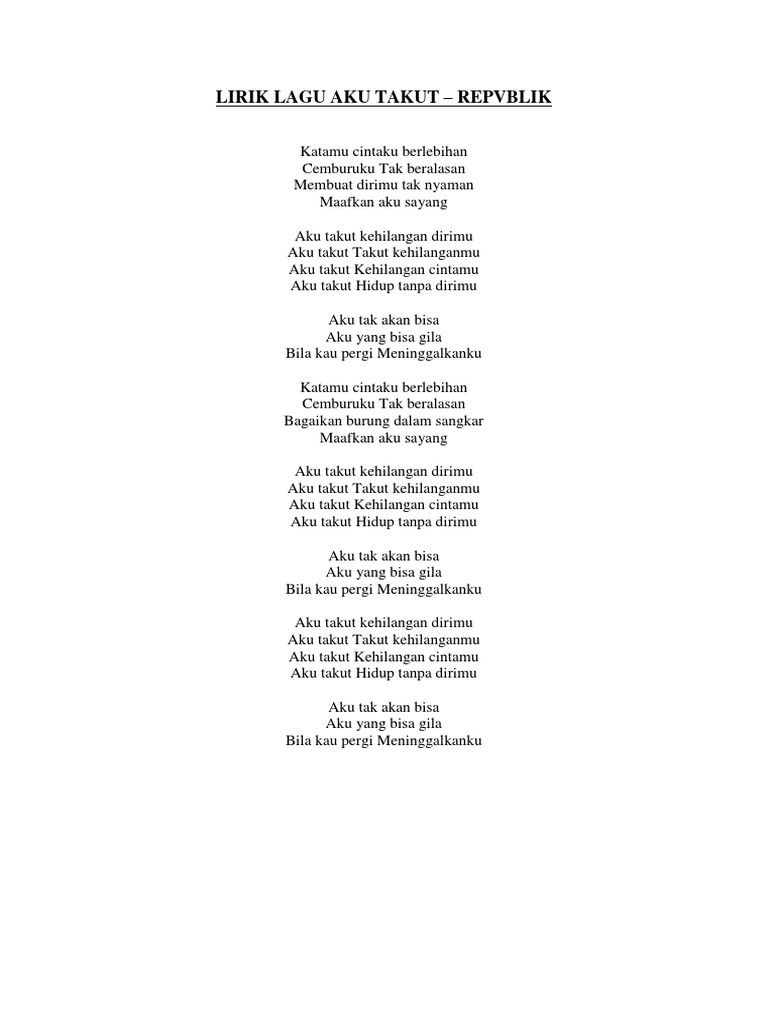 Lirik Lagu Aku Takut