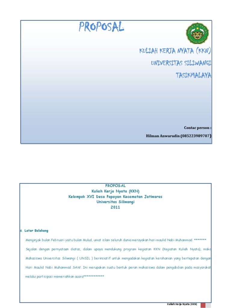 Proposal KKN Universitas Siliwangi 2011 | PDF