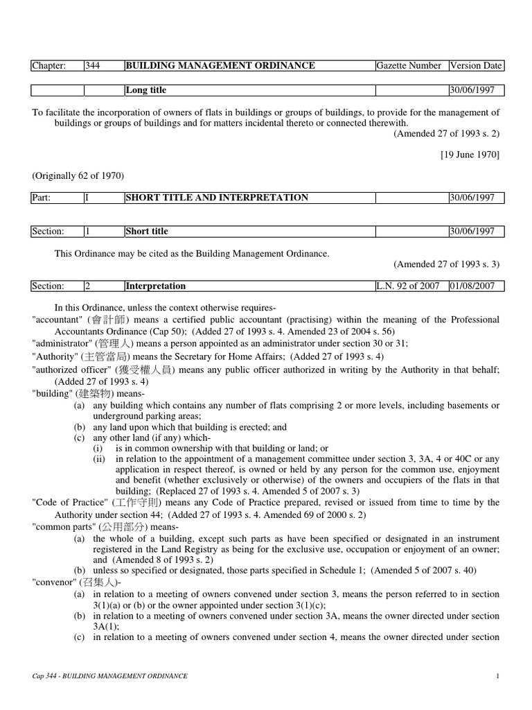 CAP 344 Building Management Ordance PDF Proxy Voting Mortgage Law