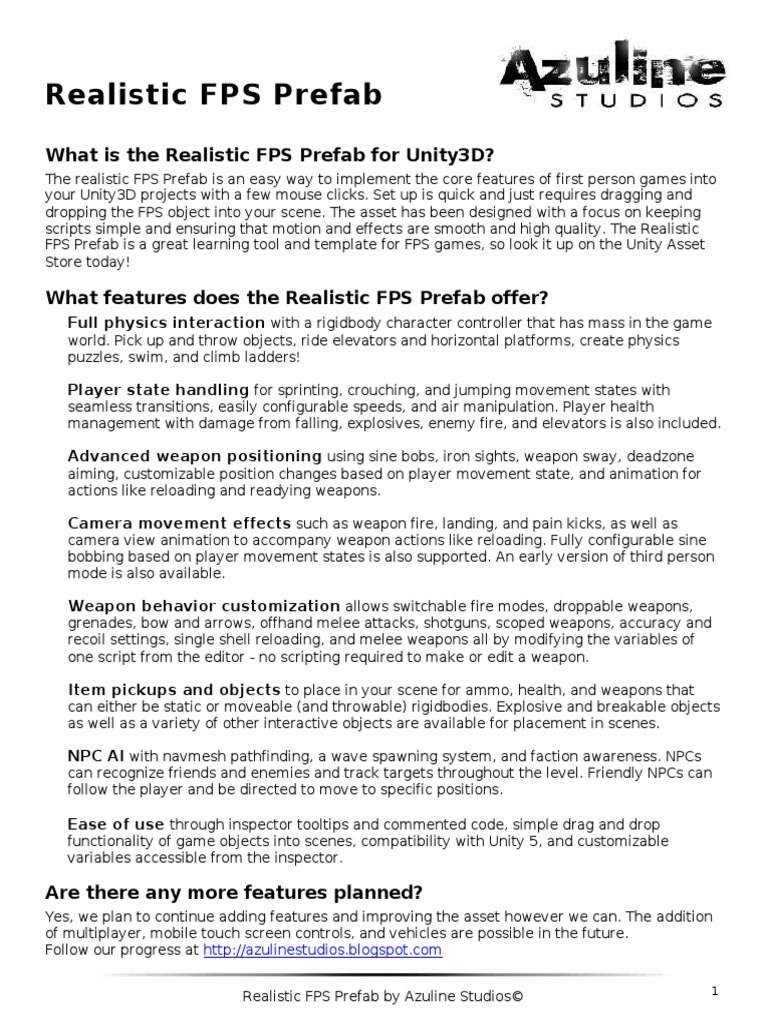 !realistic FPS Prefab Documentation | PDF | Camera | Shader