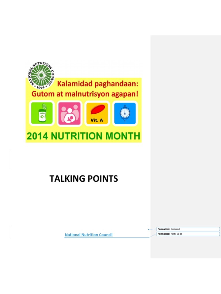 Nutrition Month Talking Points | PDF | Malnutrition | Breast Milk