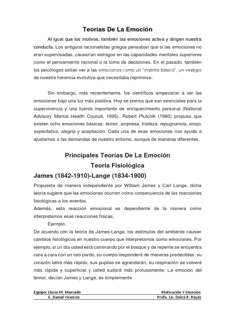 Teoría de James-Lange de las Emociones | PDF | Temor | Las emociones