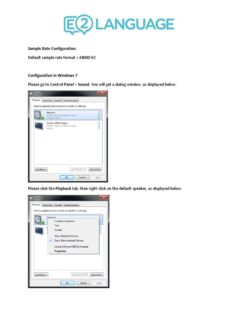 Configuring Your Windows 7 Computer's Default Audio Sample Rate to