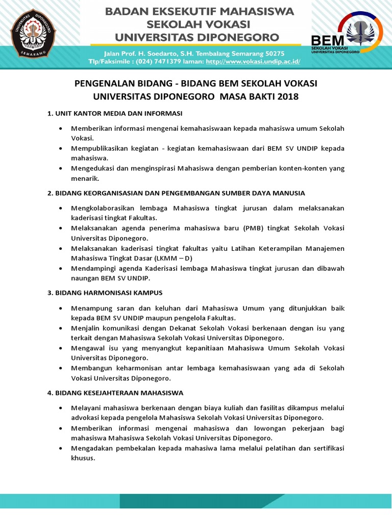 Pengenalan Bidang Bem Sv Undip 2018 Pdf